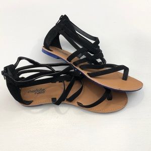 Charlotte Russe Flat Sandals Black/Blue (Size 7)